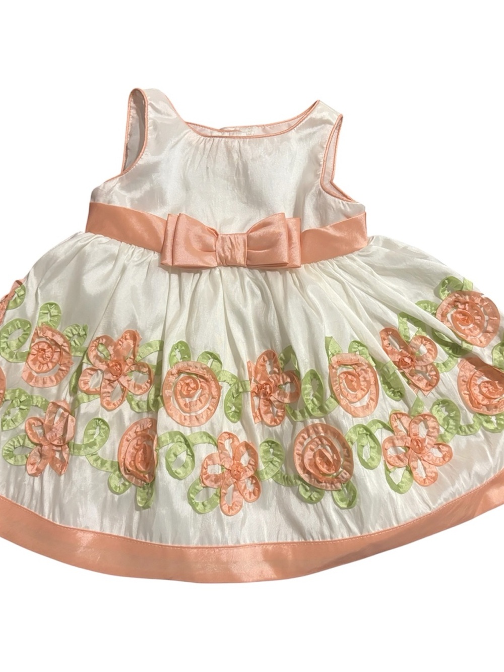 🟠Youngland White and Peach Floral Bow Party Dress